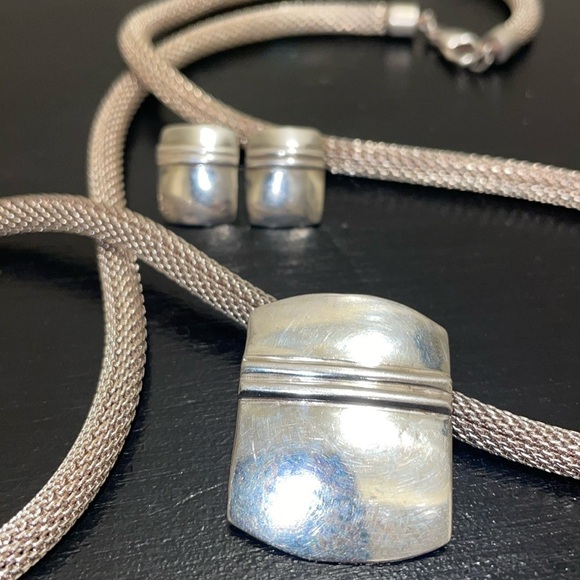 Sterling Pendant on Mesh Necklace with matching earrings. - Picture 2 of 6
